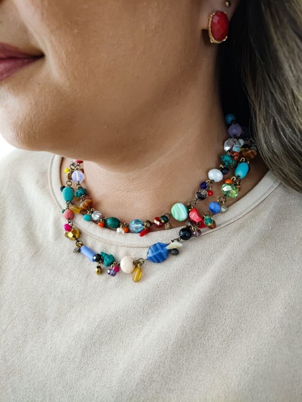 Colar Boho longo multicolor com pedrarias - Imagem 3