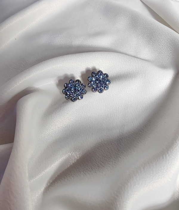 Brinco Flor de Strass Azul