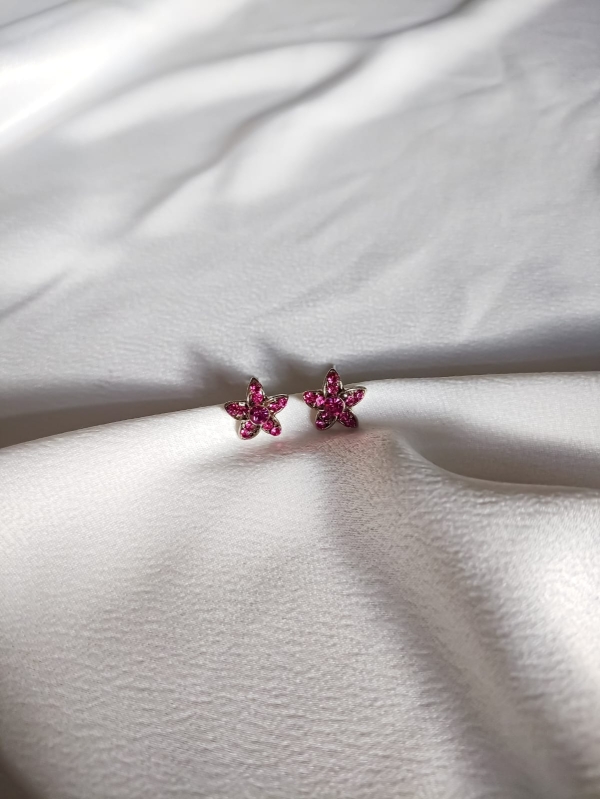 Brinco Flor com Strass Rosa
