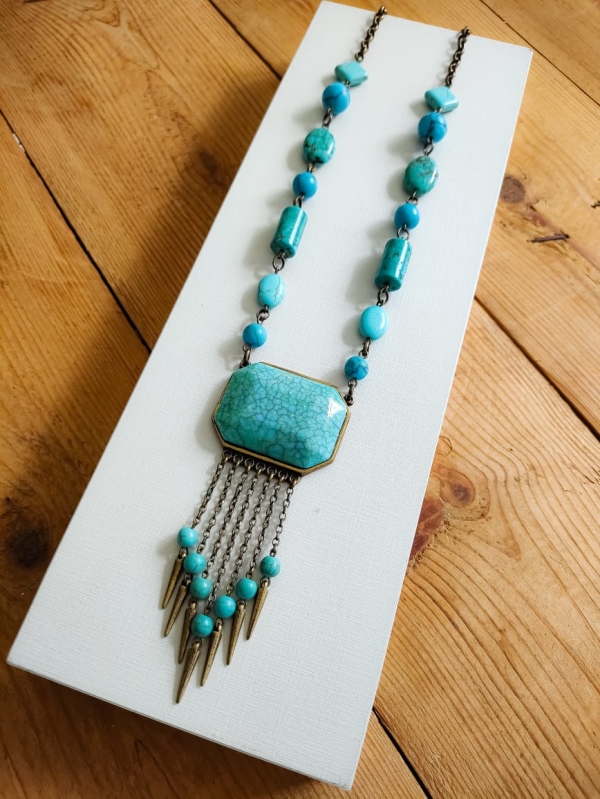 Colar Boho Longo Turquesa com Pingente Étnico - Imagem 5