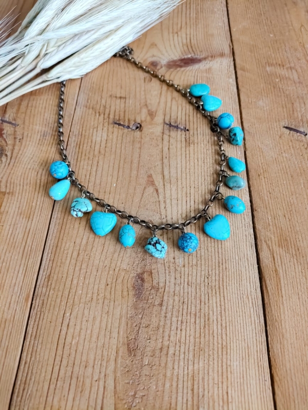 Colar Boho penduricalhos turquesa - Imagem 2