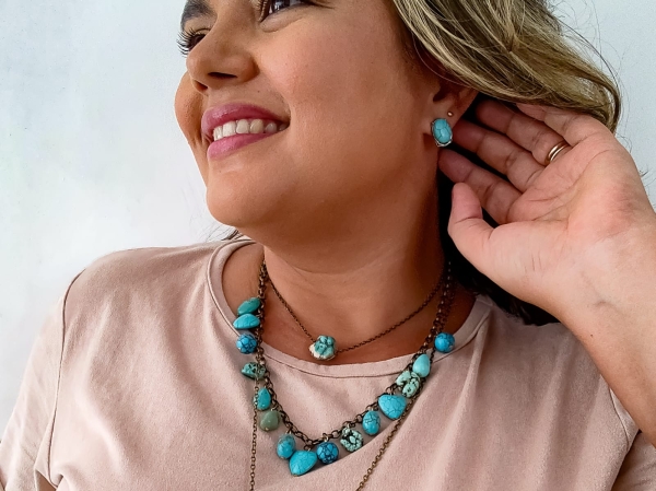 Colar Boho penduricalhos turquesa - Imagem 3