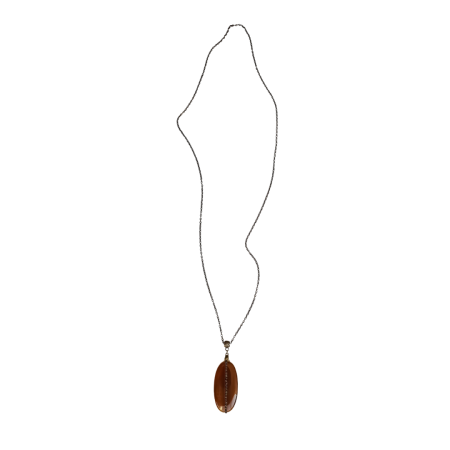 Colar longo com pedra natural Ágata Caramelo e corrente em tom bronze.