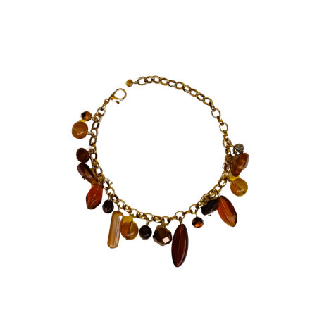 Pulseira marrom da Coleção Essência em pedrarias múltiplas.