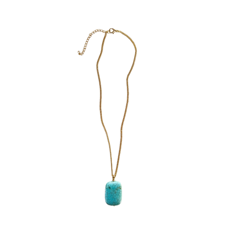 Colar Maré dourado com pingente turquesa sobre fundo branco