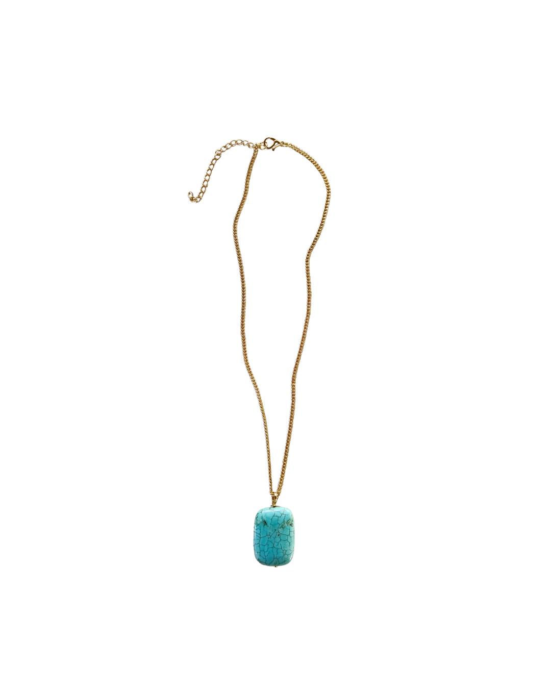 Colar Maré dourado com pingente turquesa sobre fundo branco