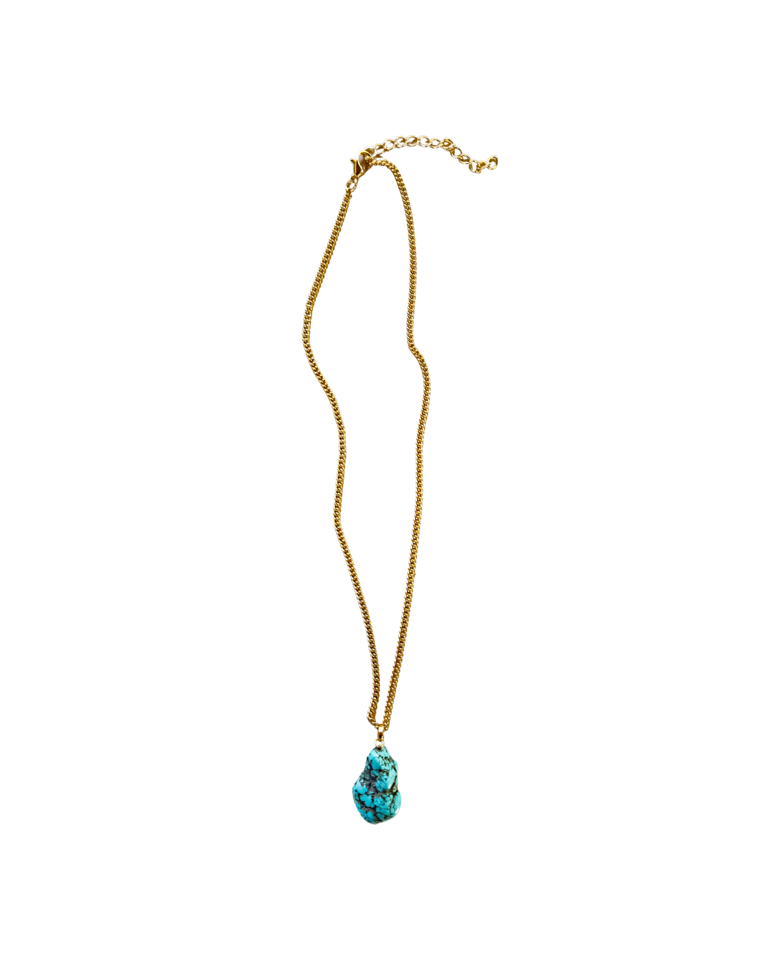 Colar Maré Alta dourado com pingente de pedra azul-turquesa sobre fundo branco